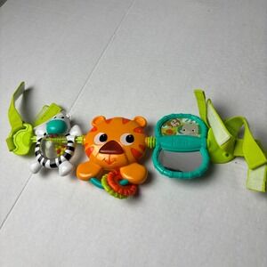 Bright Starts Tiger Musical Take Along Carrier Toy Bar Zebra Rattle Mirror Light